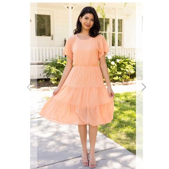 NWT Orange Swiss Dot Midi Dress- size Large - Picture 8 of 9